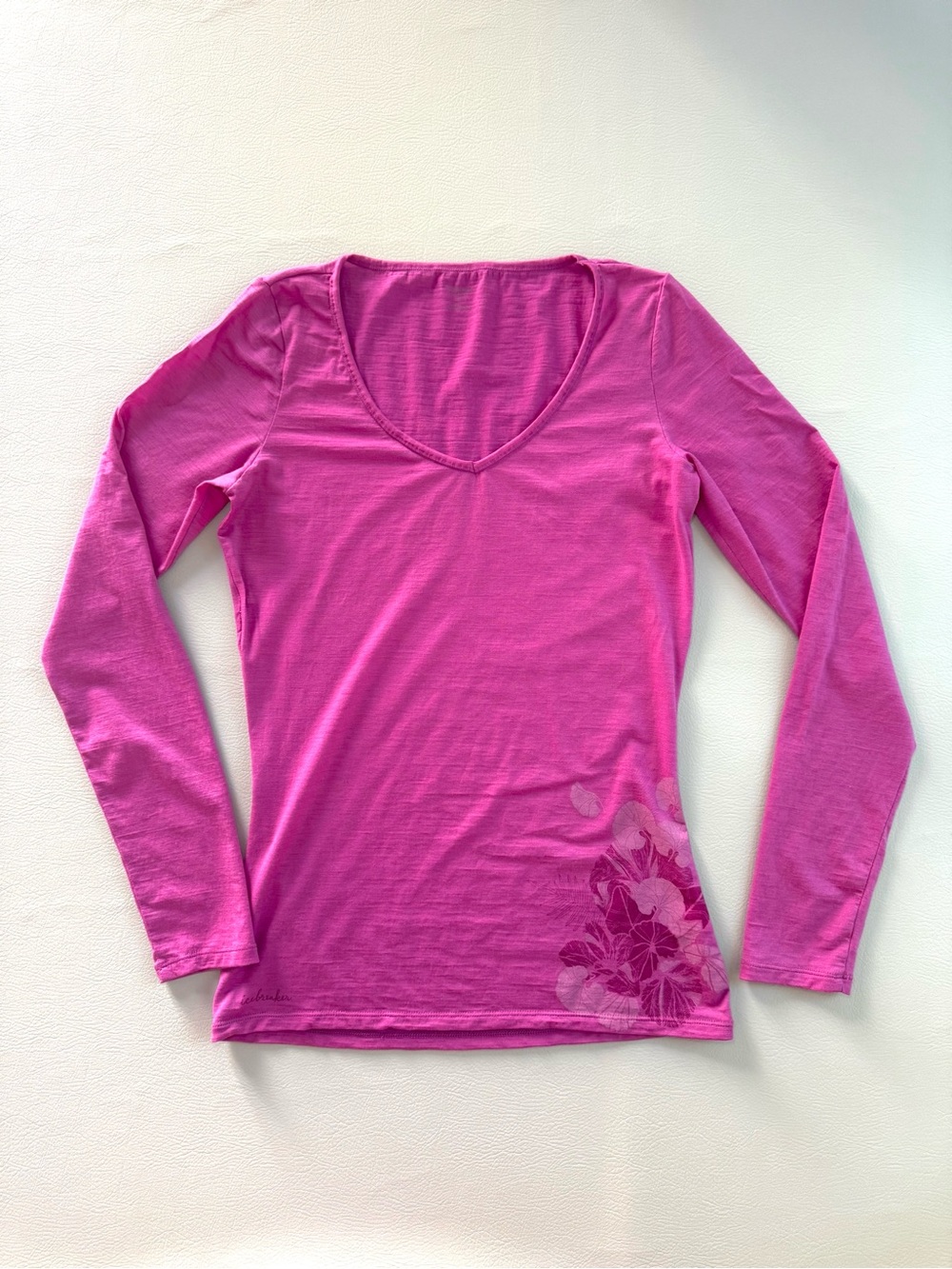 Icebreaker Magenta Merino Wool Base Layer Long Sleeve Floral Shirt Sz Small